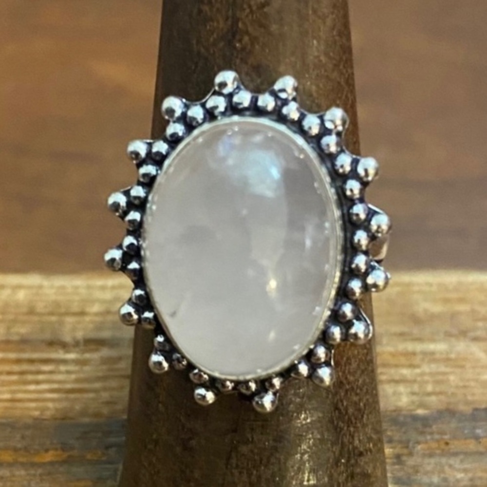 Rose Quartz Sterling Silver‎ Ring, Oval, Size 7.5